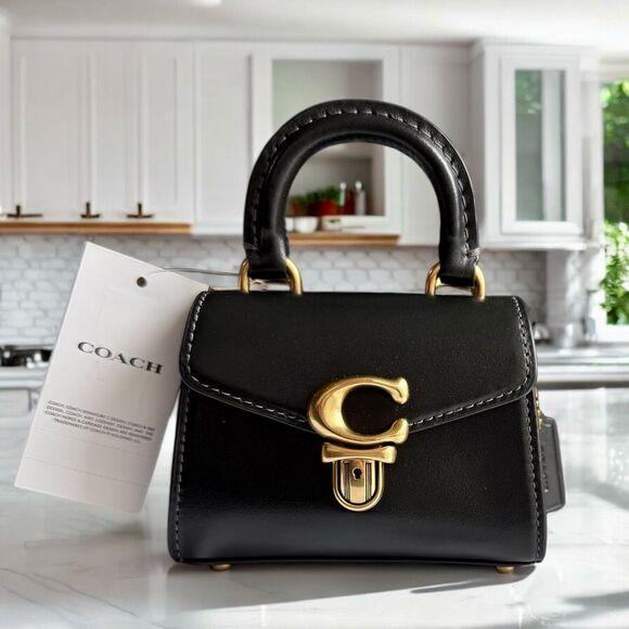 🖤 NWT Coach Luxe Refined Calf Leather Sammy 12 Top Handle Crossbody in Black - Picture 5 of 17